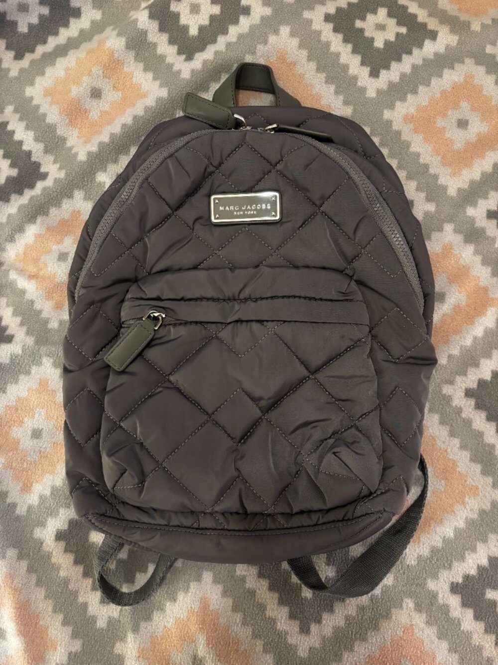 Marc Jacobs Gray Nylon Quilted Backpack Size Medium with Adjustable Straps